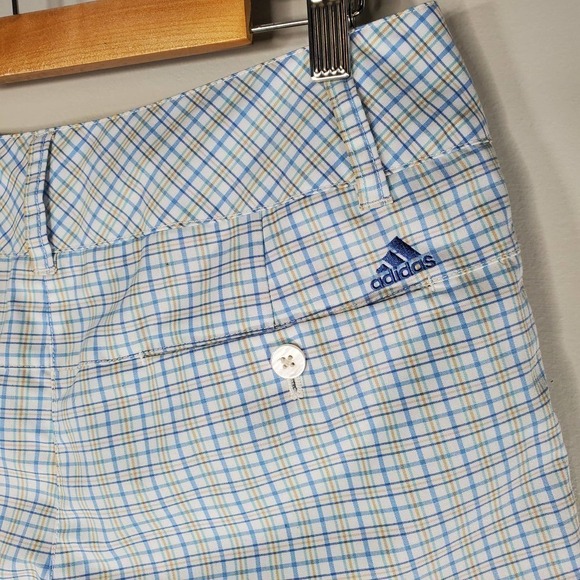 Adidas Athletic Bermuda Golf Shorts Plaid Blue Yellow Size 8 - Picture 5 of 9